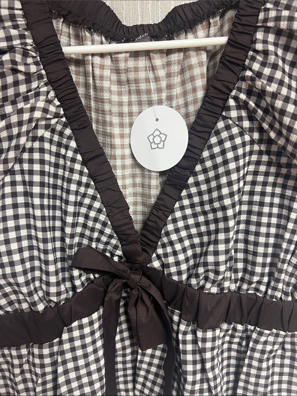 NWT Brown & White Gingham Bow Front Women's Crop Top